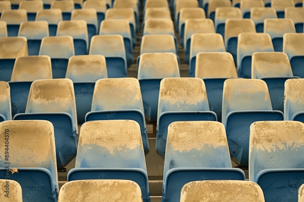 Fototapeta premium Empty stands and seats for fans and fans in the open-air stadium. Lack of fans during the pandemic.. Beautiful simple AI generated image in 4K, unique.
