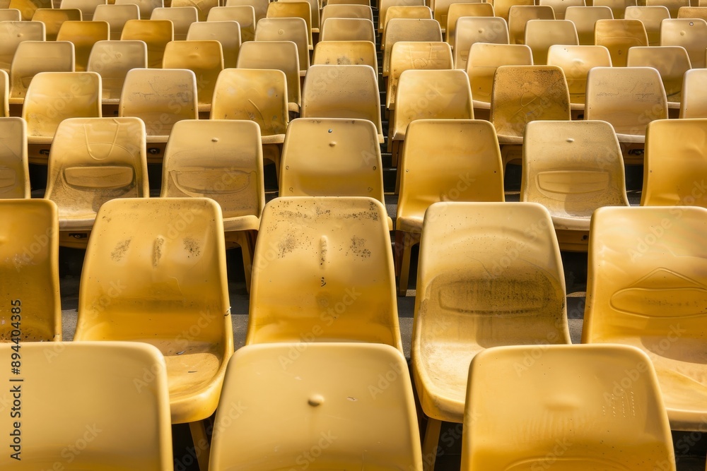 Fototapeta premium Empty stands and seats for fans and fans in the open-air stadium. Lack of fans during the pandemic.. Beautiful simple AI generated image in 4K, unique.
