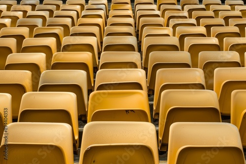 Empty stands and seats for fans and fans in the open-air stadium. Lack of fans during the pandemic.. Beautiful simple AI generated image in 4K, unique. © ArtSpree