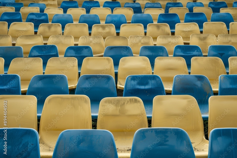 Fototapeta premium Empty stands and seats for fans and fans in the open-air stadium. Lack of fans during the pandemic.. Beautiful simple AI generated image in 4K, unique.