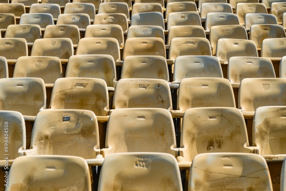 Fototapeta premium Empty stands and seats for fans and fans in the open-air stadium. Lack of fans during the pandemic.. Beautiful simple AI generated image in 4K, unique.