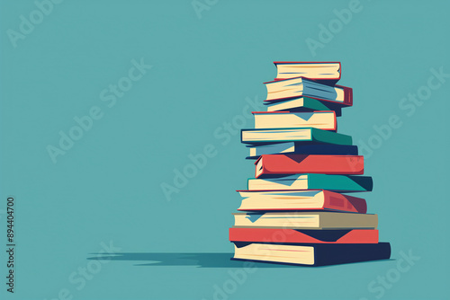 Pile of books flat vector illustration with color background, cartoon style, high resolution
