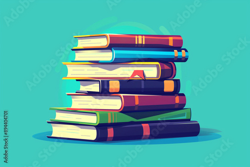 Pile of books flat vector illustration with color background, cartoon style, high resolution