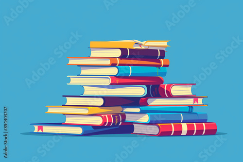 Pile of books flat vector illustration with color background, cartoon style, high resolution