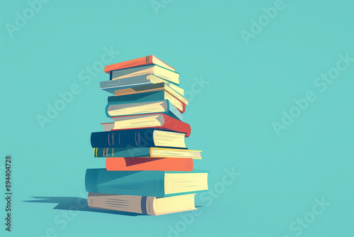 Pile of books flat vector illustration with color background, cartoon style, high resolution