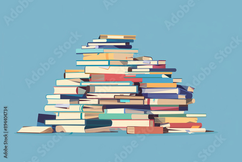 Pile of books flat vector illustration with color background, cartoon style, high resolution