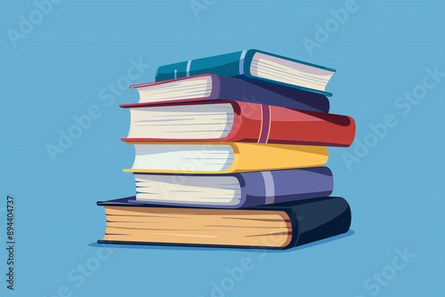 Pile of books flat vector illustration with color background, cartoon style, high resolution