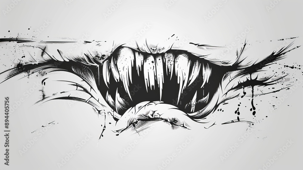 Black And White Monster Mouth Illustration Black And White Monster Mouth Illustration