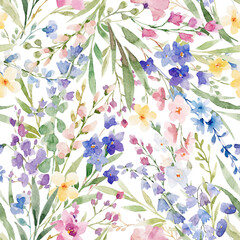 Wandcirkels Bloemen patronen Aquarel bloemen handgetekend naadloos  © Zenina-Lembrik