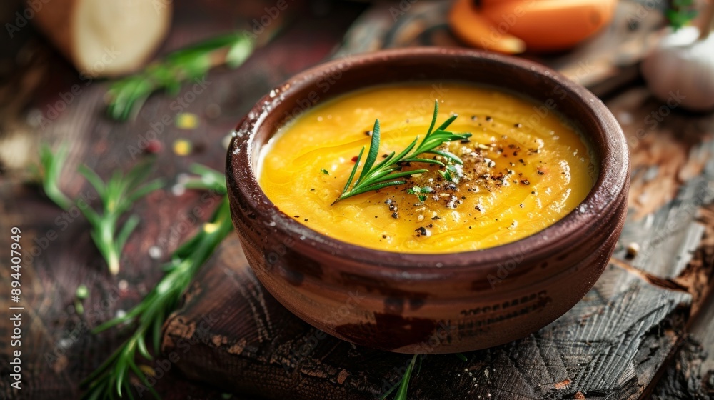 Bowl of Pumpkin Soup with Herbs Bowl of Pumpkin Soup with Herbs