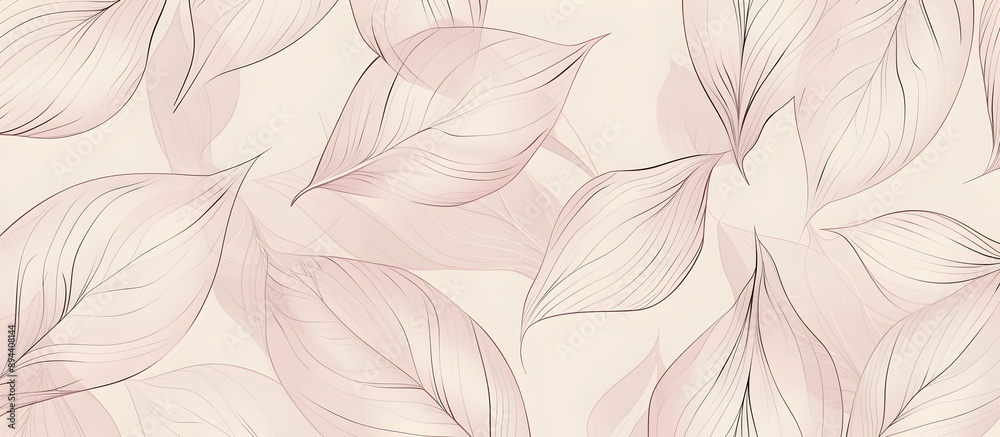 A seamless pattern with delicate white lines, creating an elegant outline of palm leaves on a pale beige background. Their gentle curves add movement and fluidity to the design. Artwork, a digital ill A seamless pattern with delicate white lines, creating an elegant outline of palm leaves on a pale beige background. Their gentle curves add movement and fluidity to the design. Artwork, a digital ill