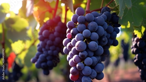 Ripe Grapes Hanging From Vine