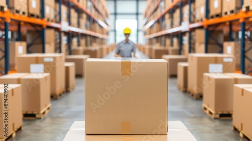 Travel logistics hub, manager overseeing package distribution, streamlined transport operations, ample copy space for text, comprehensive focus on all elements, rich depth of field.