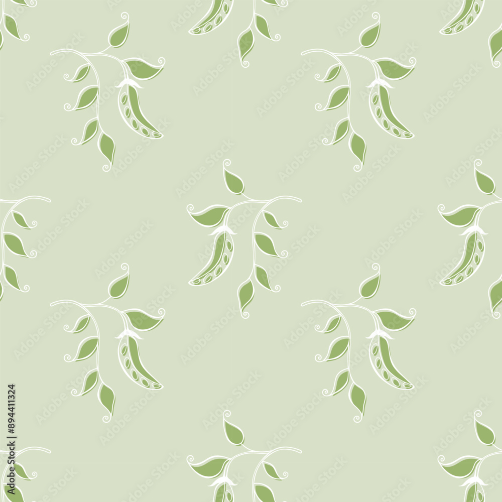 Naklejka premium Pattern with branch of Pea pods , on green pastel background. Vector illustration