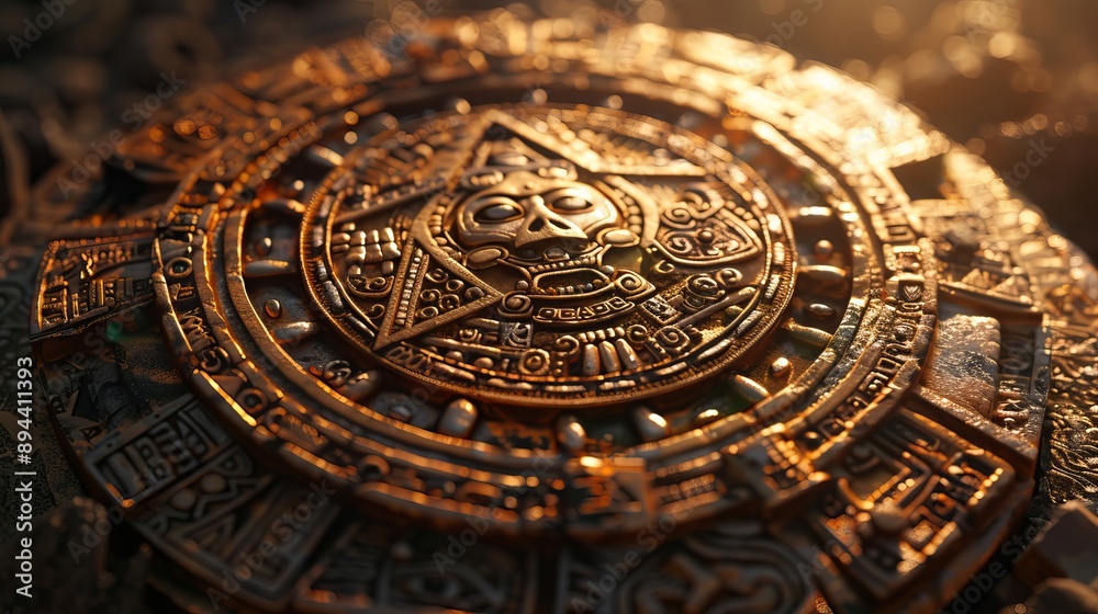 Aztec Calendar Stone With Skull Detail Aztec Calendar Stone With Skull Detail