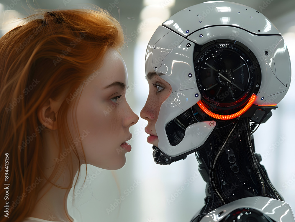 Two bionic robots kiss. Artificial intelligence. Two bionic robots kiss. Artificial intelligence.