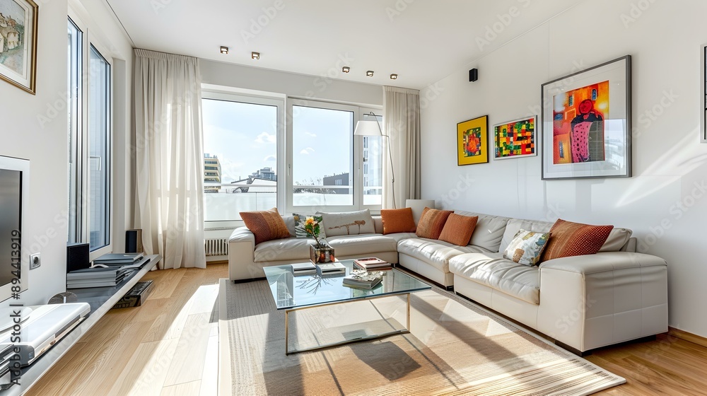 Living room with corner sofa glass coffee table image Living room with corner sofa glass coffee table image