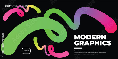 Wavy shape with gradient colors on black background. Vector illustration.