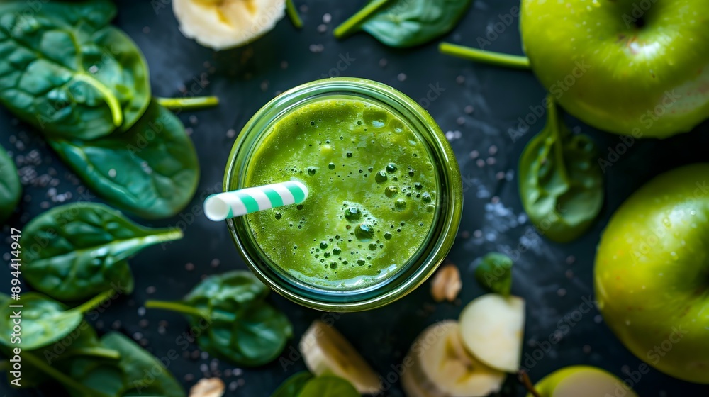 Green smoothie made from spinach banana and apple picture Green smoothie made from spinach banana and apple picture