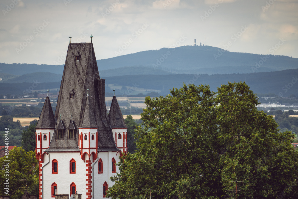 Holzturm in Mainz mit Taunus, Juli 2024