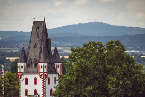 Obraz na płótnie Holzturm in Mainz mit Taunus, Juli 2024 w salonie