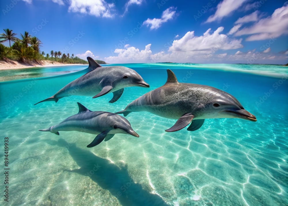 Fototapeta premium Spotted Dolphins At White Sand Ridge, West End, Grand Bahama