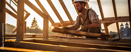 Roof worker working on roof structure