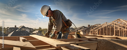 Wallpaper Mural Roof worker working on roof structure Torontodigital.ca