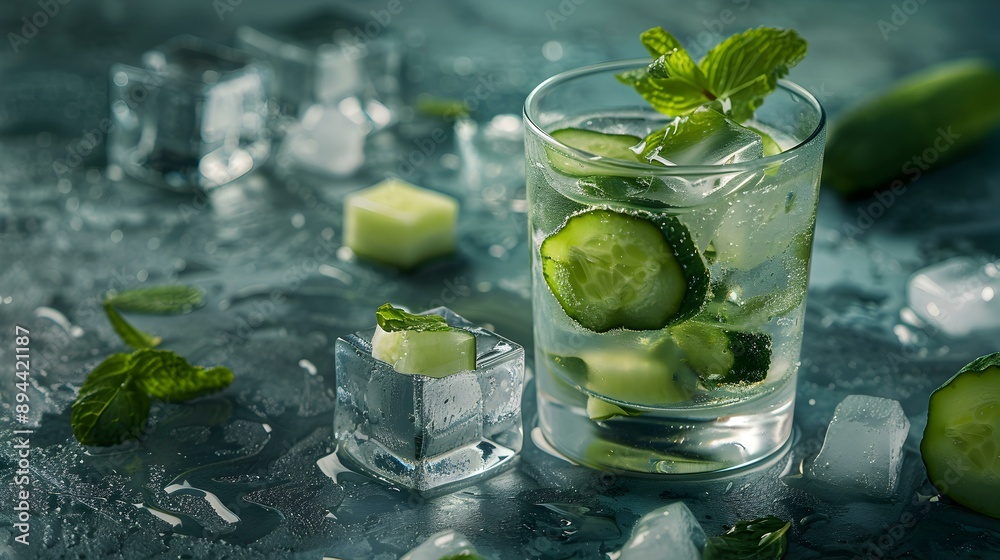 Cubes with mint leaves served in a glass img Cubes with mint leaves served in a glass img