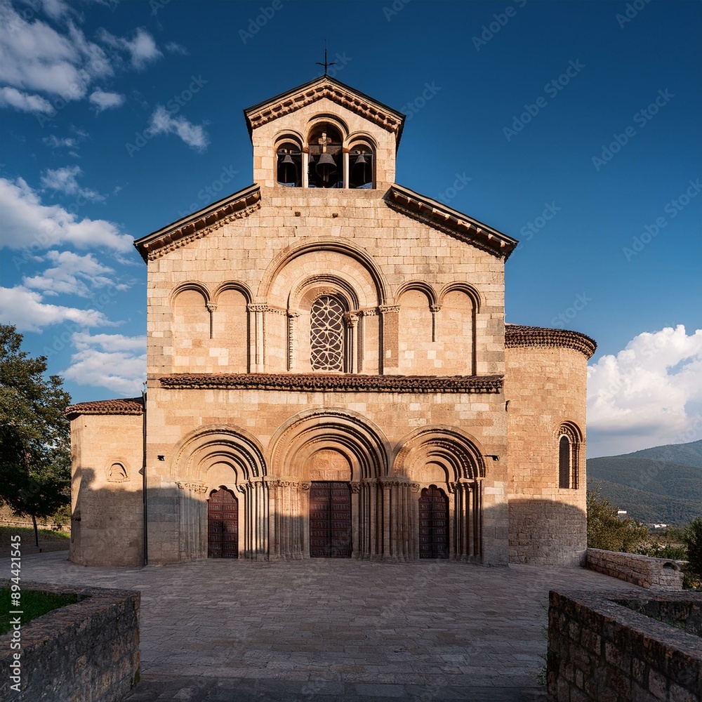 Fototapeta premium romanesque church in Europe, AI generated