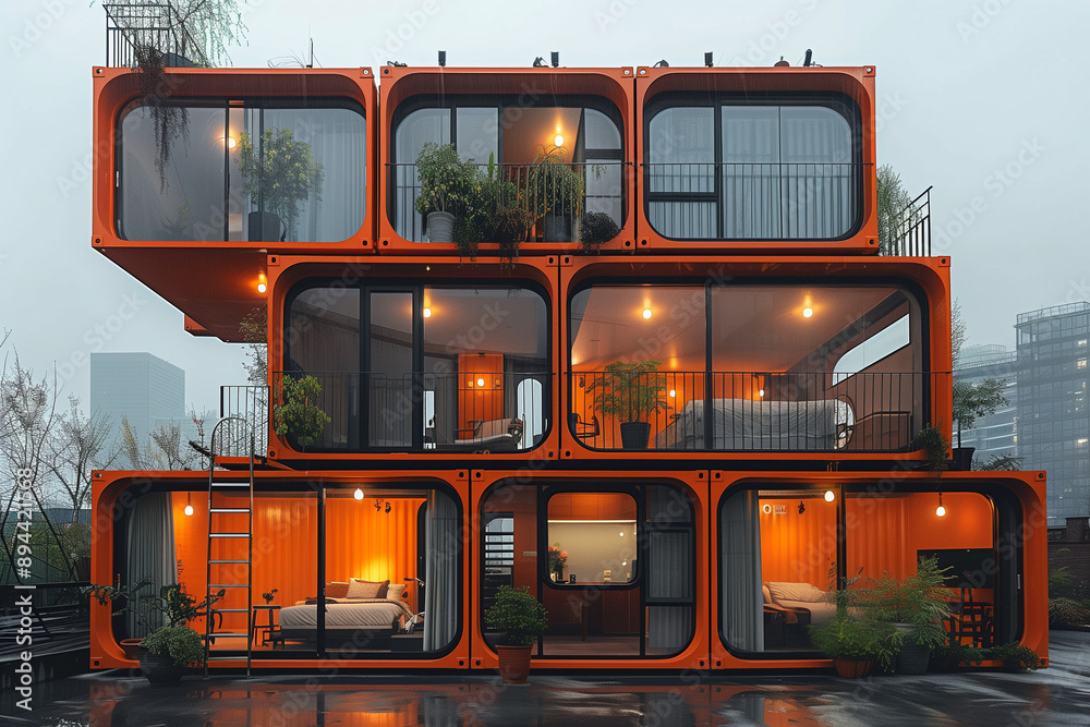 Unloading Modular Home a modern modular home constructed from shipping containers, mobile ...