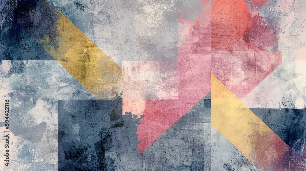 Fototapeta premium An abstract background featuring a blend of watercolor textures and geometric shapes
