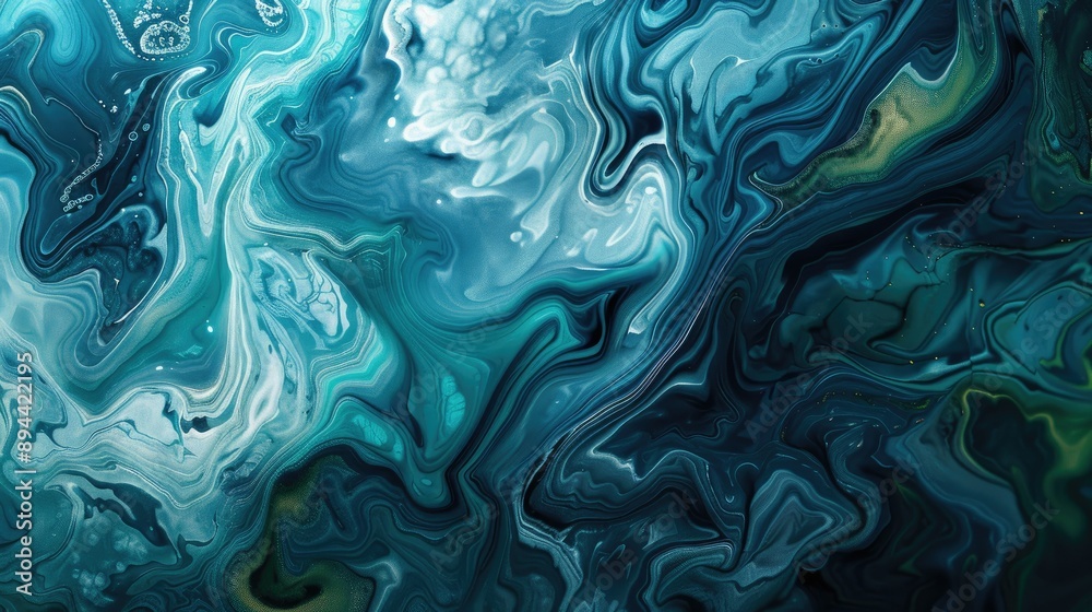 An abstract background featuring fluid, marble-like patterns in blues and greens An abstract background featuring fluid, marble-like patterns in blues and greens