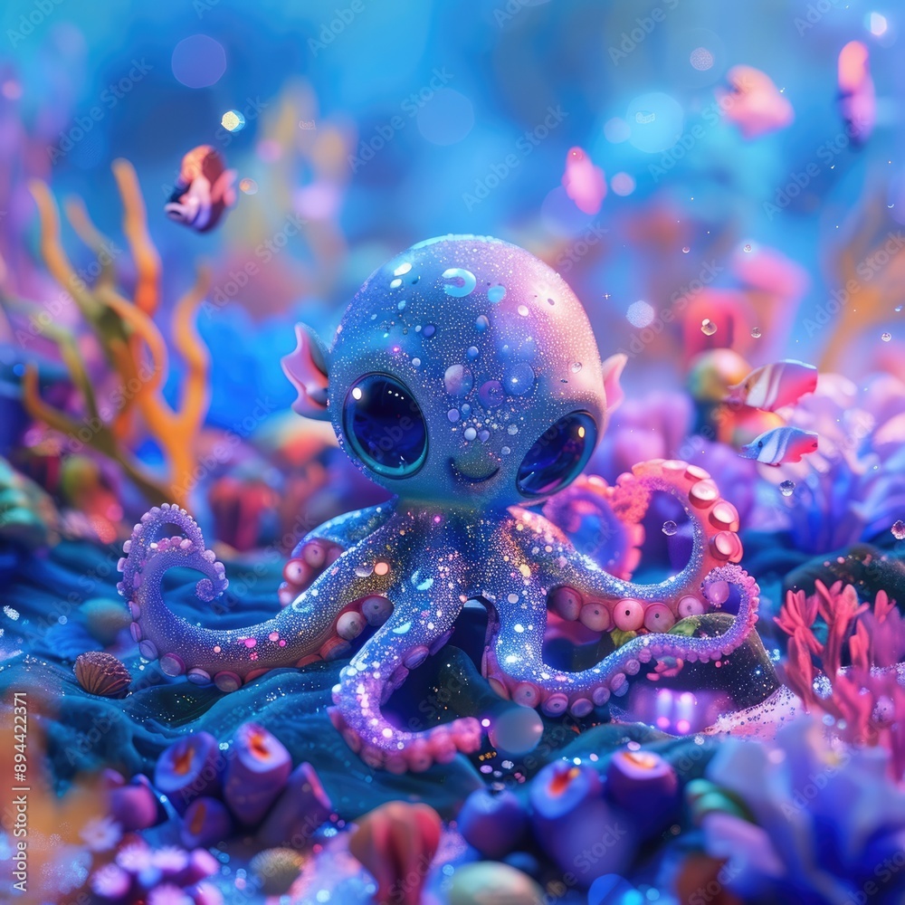 Cute Cartoon Octopus in the Ocean Cute Cartoon Octopus in the Ocean