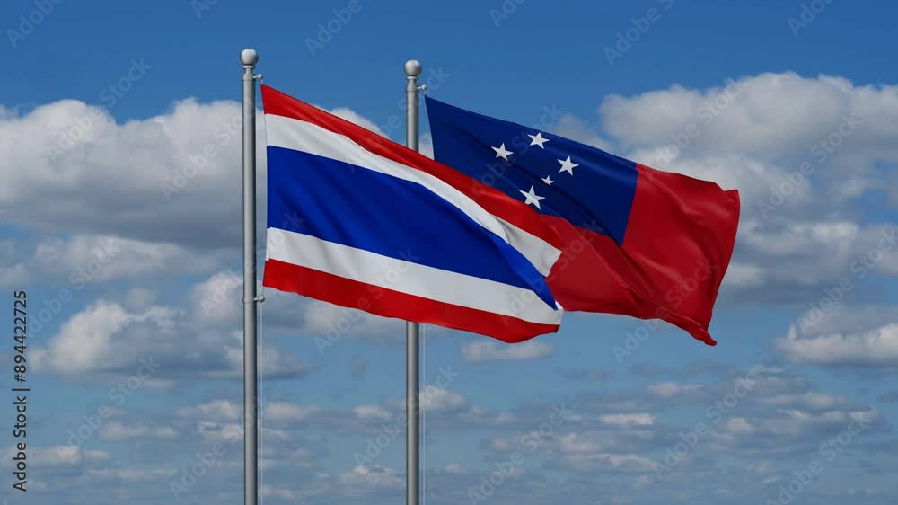Samoa and Thailand flags flying together, video concept of the relationship, two country cooperation concept Samoa and Thailand flags flying together, video concept of the relationship, two country cooperation concept