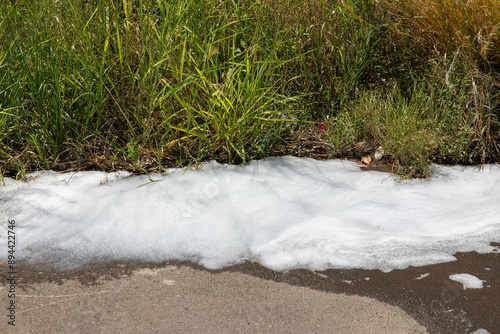 Environmental Hazard: Toxic PFOS and PFAS Firefighting Foam Contaminates Street photo