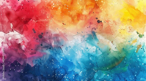 An abstract background with a mix of watercolor splashes and ink lines in vibrant colors photo