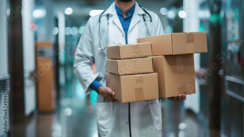 Obraz na płótnie Healthcare provider with several parcels in hospital w salonie