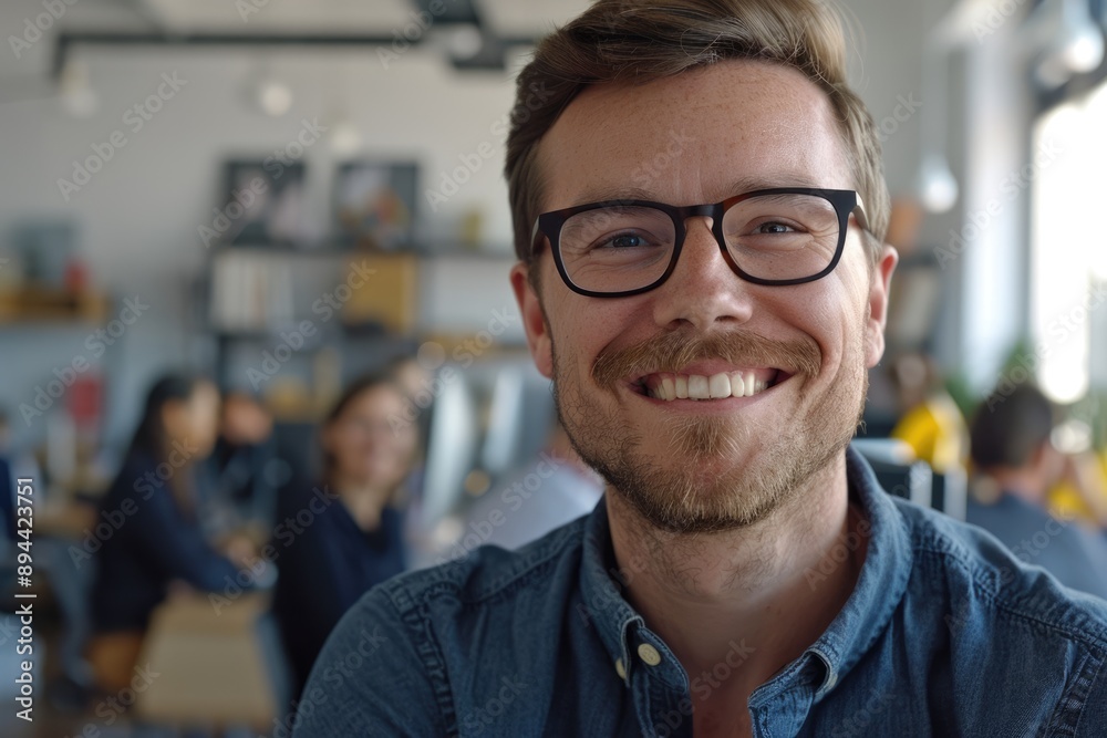 Happy millennial businessman in office with diverse team. Leadership concept. Happy millennial businessman in office with diverse team. Leadership concept.