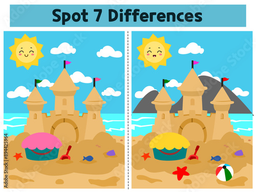 Sandcastle spot the differences game for preschoolers and kindergarten kids
