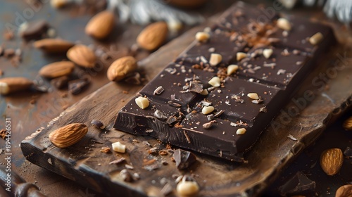 A bar of dark chocolate with pieces image