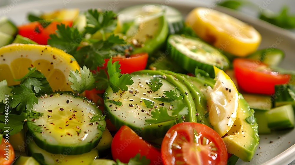 Salad with avocado fresh tomatoes cucumbers and herbs img Salad with avocado fresh tomatoes cucumbers and herbs img