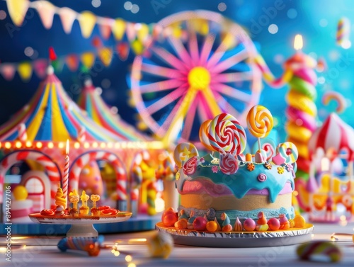 A carnivalthemed birthday card background with colorful tents photo