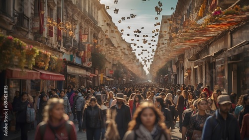 Blurred background view of a street filled with people, world culture day, diversification