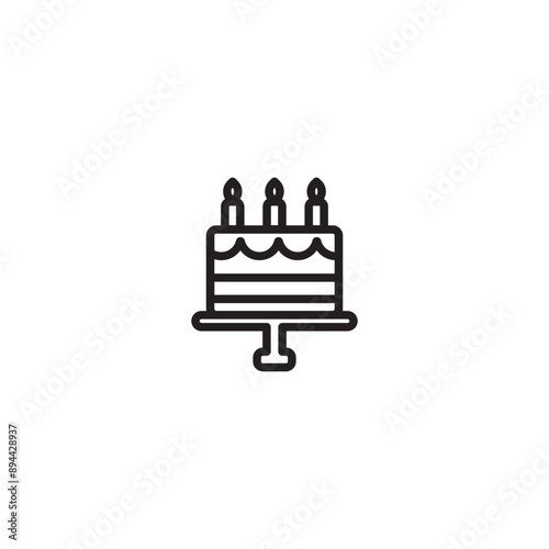 Birthday cake flat vector black icon. Objects isolated on white background. Editable icon.