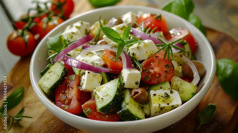 The salad is filled with fresh cucumbers tomatoes The salad is filled with fresh cucumbers tomatoes