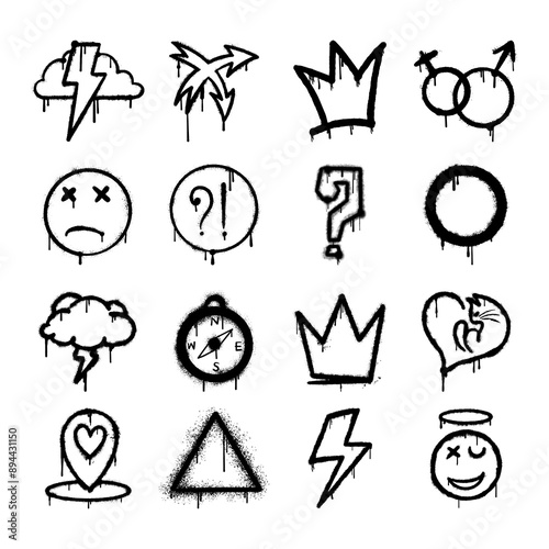 various design elements sprayed in graffiti style.