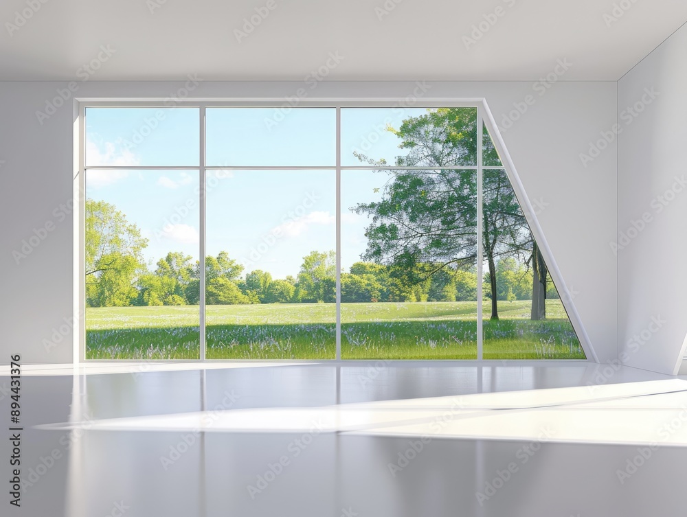 Fototapeta premium Modern Room with Scenic Window View
