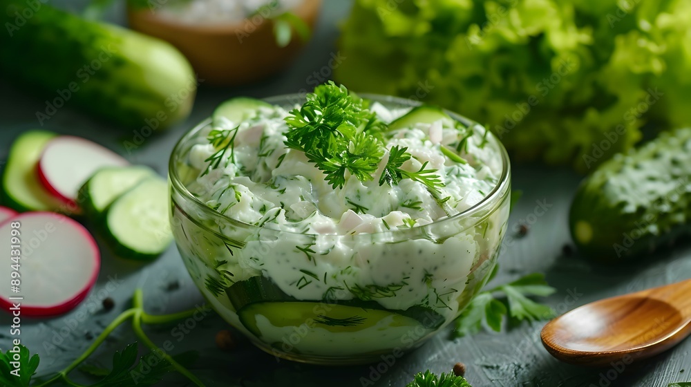 Curd salad with herbs and vegetables is neatly picture Curd salad with herbs and vegetables is neatly picture