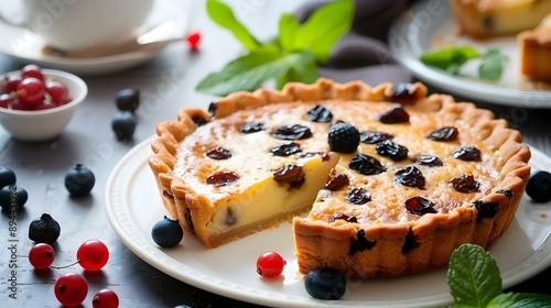 Wallpaper Mural Curd pie with raisins carefully cut and served Torontodigital.ca